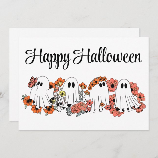 Bloom & Boo — A Floral Ghost Parade Holiday Card (Front/Back)