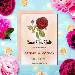 Bloom burgundy rose floral Wedding Save the Date Invitation