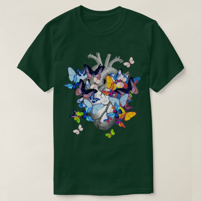 Bloom Butterflies Heart Human Anatomy T-Shirt (Design Front)