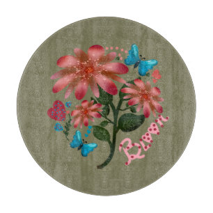 Bloom Floral Butterfly Love Design Hand Drawn Cutting Board