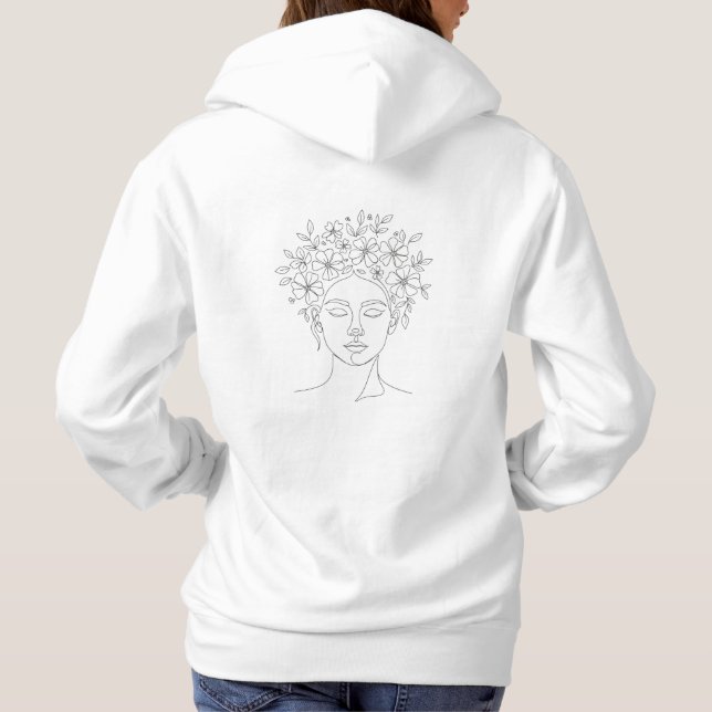 Bloom" Floral Woman Face Art T-Shirt | Boho Garden Hoodie (Back)