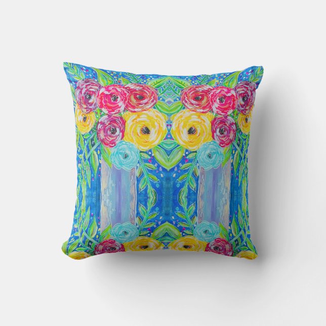 “Bloom in Colour” Abstract Floral Pillow (Front)