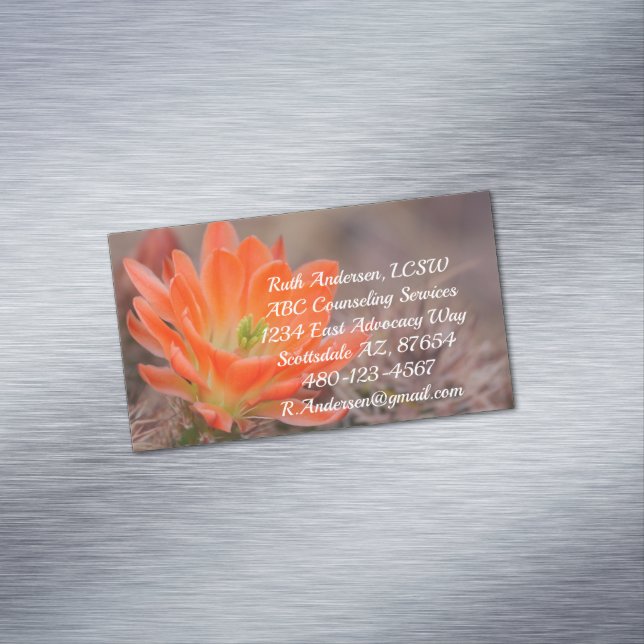 Bloom in orange cactus blossom magnetic business card (In Situ)