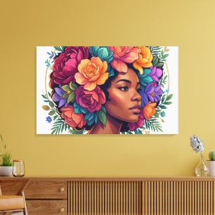 Bloom Inspirational Black Woman Floral Afro Canvas Print