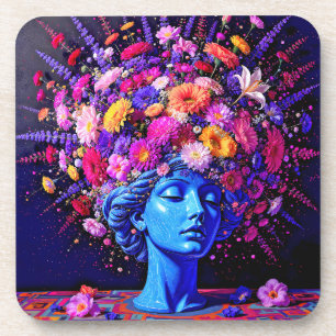 "Bloom of Eternity" – A Colourful Surreal Portrait Coaster