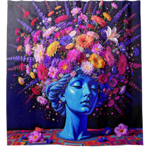 "Bloom of Eternity" – A Colourful Surreal Portrait Shower Curtain