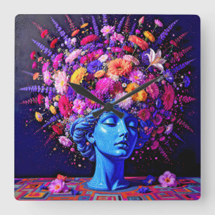 "Bloom of Eternity" – A Colourful Surreal Portrait Square Wall Clock