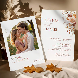Bloom of Love Autumn Romance Photo Wedding Invitation