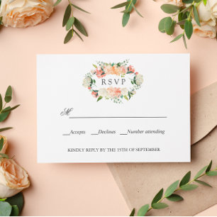 Bloom Peach Pink Botanical WEDDING RSVP