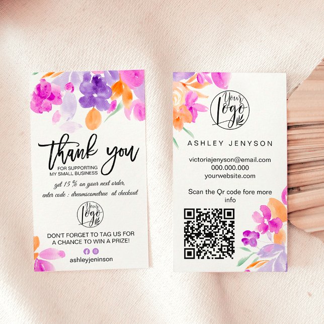 Bloom purple floral logo order thank you business card (Creator Uploaded)