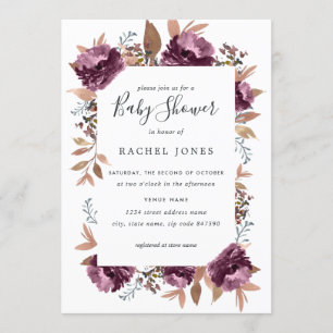 Bloom Purple Watercolor Baby Shower Invitation