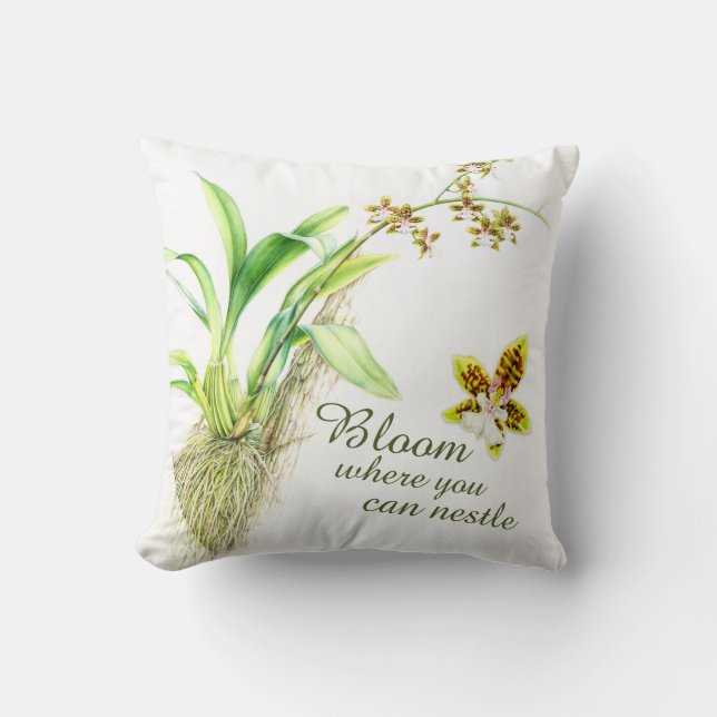 Bloom quote Oncidium orchid fine art pillow (Front)