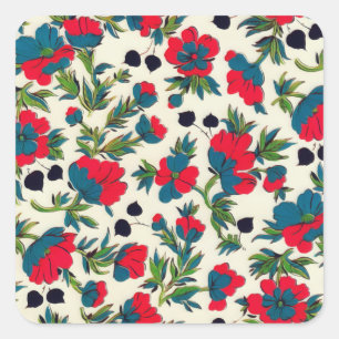 Bloom Red Floral Green Botanical Watercolor Square Sticker