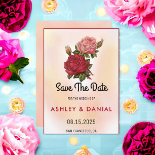 Bloom roses burgundy floral Wedding Save the Date Invitation