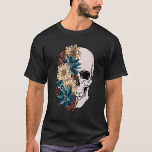 Bloom Skull Floral Skull Boho Flower Skull Skeleto T-Shirt