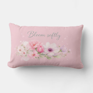 Bloom Softly – Pastel Watercolor Floral Lumbar Cushion