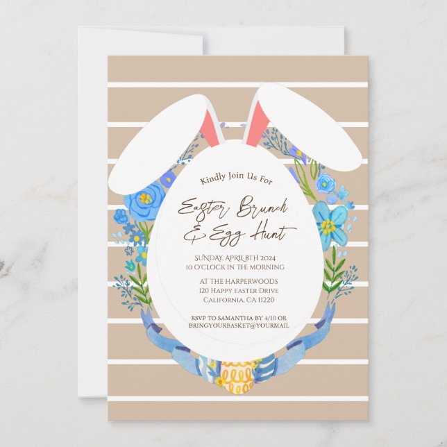Bloom Spring Stripe easter brunch & egg hunt Party Invitation (Front)