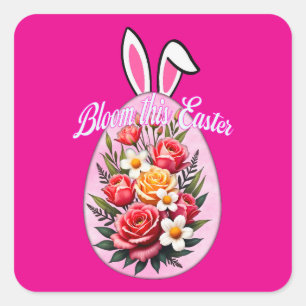 Bloom This Easter – Floral Easter Egg Autocolante Square Sticker