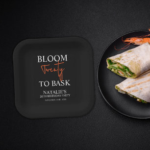 Bloom Twenty to Bask I Black Adult Birthday Party Paper Plate