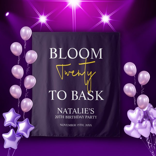 Bloom Twenty to Bask I Violet Adult Birthday Party Tapestry (Creator Uploaded)