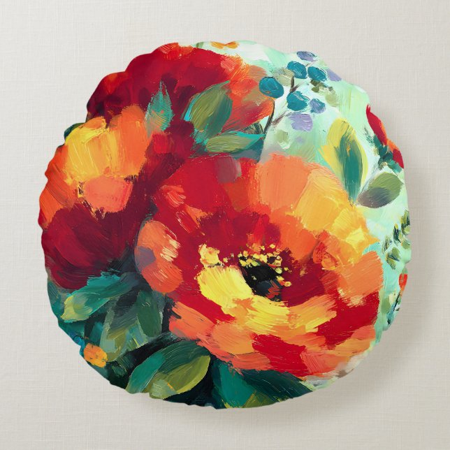 Bloom Vibrant Floral Garden Round Cushion (Front)