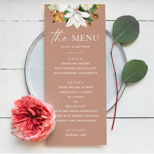 Bloom vintage camellia. Elegant dusty rose wedding Menu