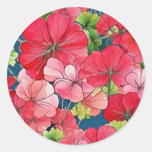 Bloom Watercolor Geranium Classic Round Sticker