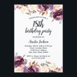 Bloom Watercolor Purple Floral 18th Birthday Party Invitation<br><div class="desc">More pretty Floral Birthday Invitations in the Little Bayleigh Store!</div>