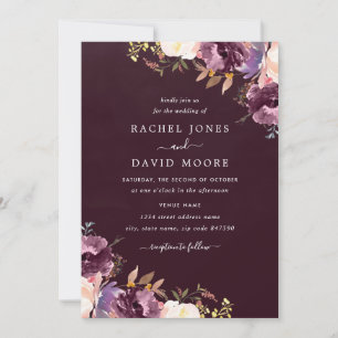 Bloom Watercolor Purple Floral Wedding Invitation