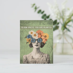 Bloom Where Planted Surreal Flower Woman Postcard