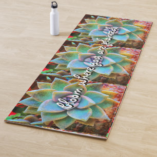 Bloom Where Planted Turquoise Cactus Photography Yoga Mat