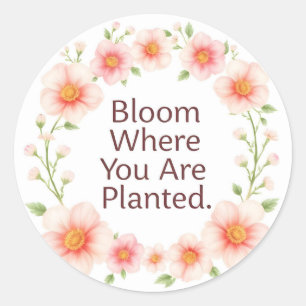 Bloom Where You Are Planted Floral Quote Classic Round Sticker