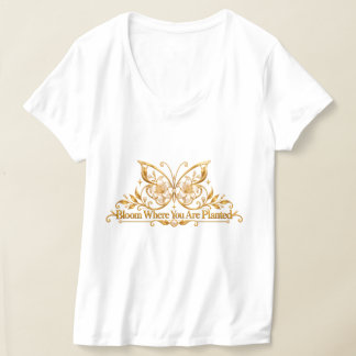 Bloom Where You Are Planted Gold Butterfly T-Shirt