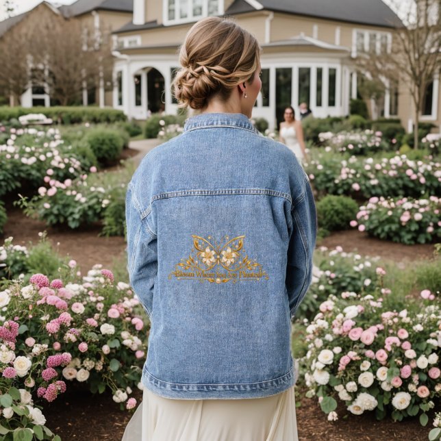 Bloom Where You Are Planted Gold Denim Jacket (Wedding Back)