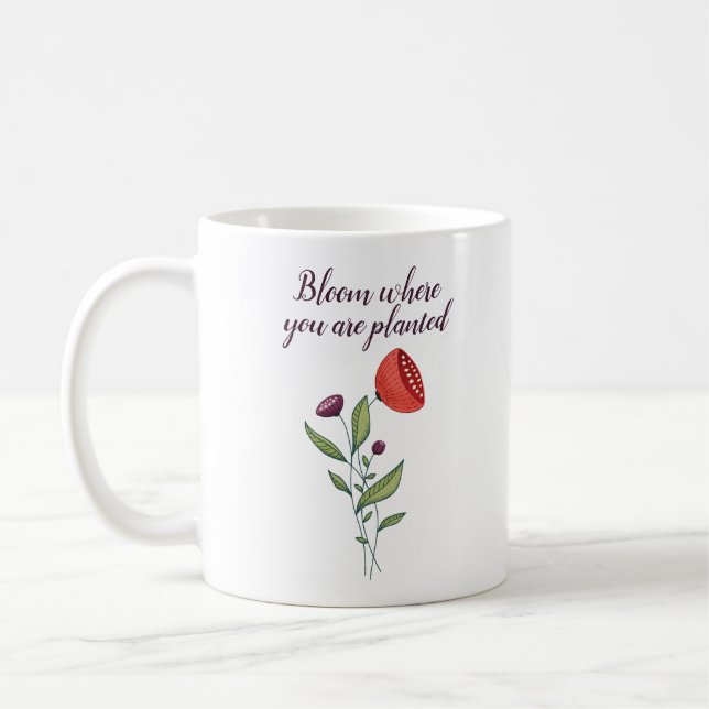 Bloom Where You Are Planted Minimal Wild Flowers Coffee Mug (Left)