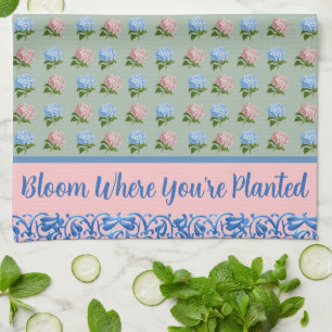 Bloom Where You're Planted Pastel Flowers Tea Towel