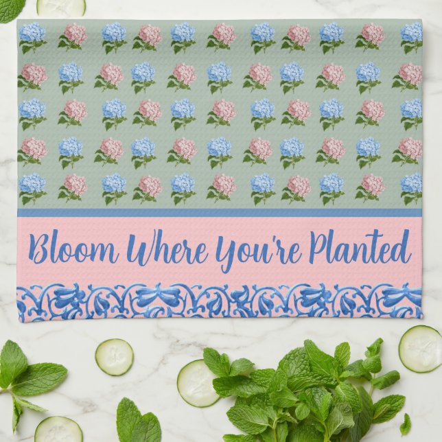 Bloom Where You're Planted Pastel Flowers Tea Towel (Folded)