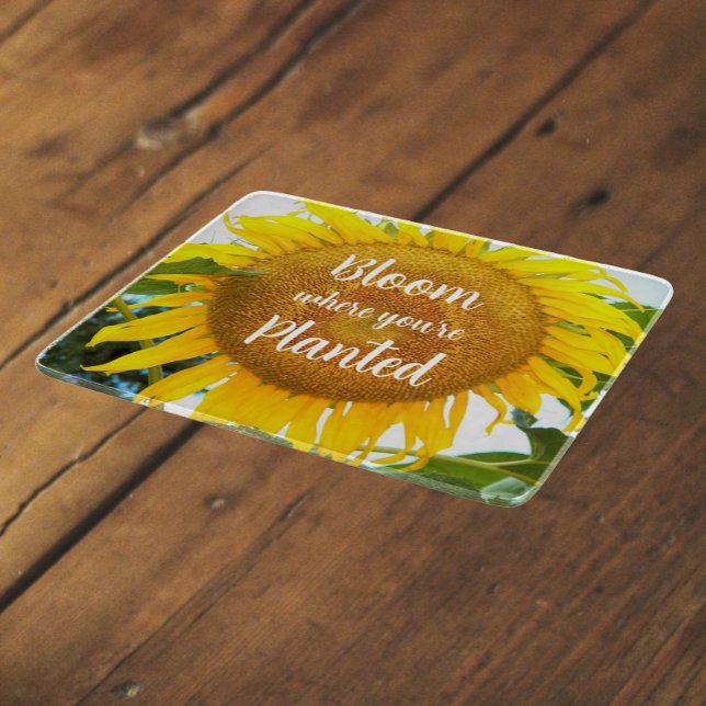 Bloom Where You're Planted Quote Yellow Sunflower Cutting Board (In Situ)