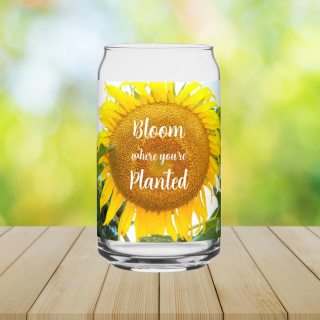 Bloom Where You're Planted Yellow Sunflower Can Glass (In Situ)