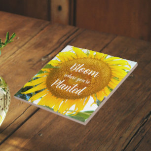 Bloom Where You're Planted Yellow Sunflower Tile