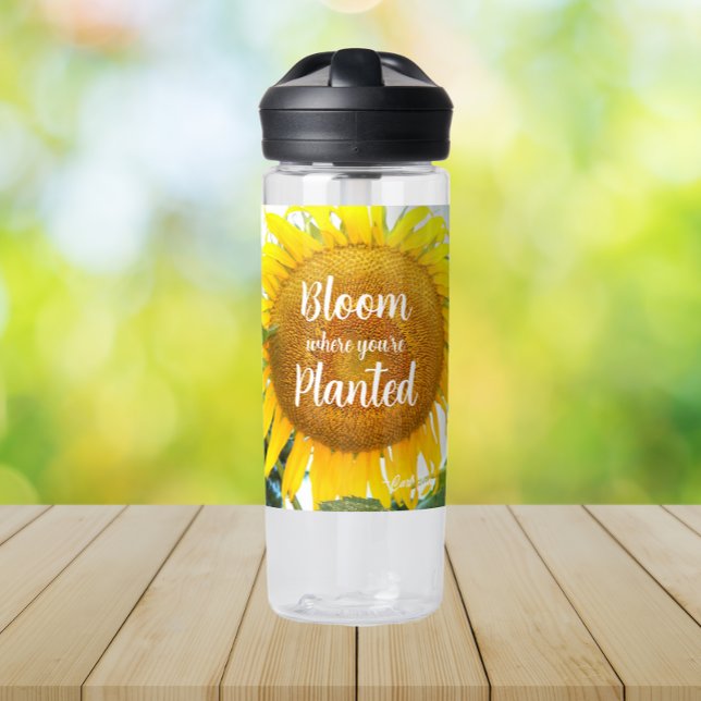 Bloom Where You're Planted Yellow Sunflower Water Bottle (In Situ Table)