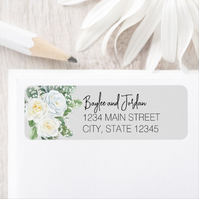 Bloom White Floral Wedding Return Address (Insitu)