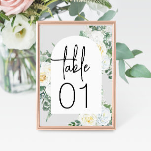 Bloom White Floral Wedding Table Number