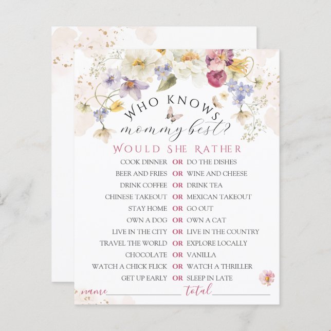 Bloom Wildflower Rustic Baby Shower Game (Front/Back)