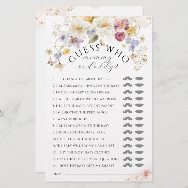 Bloom Wildflower Rustic Baby Shower Game (Front/Back)