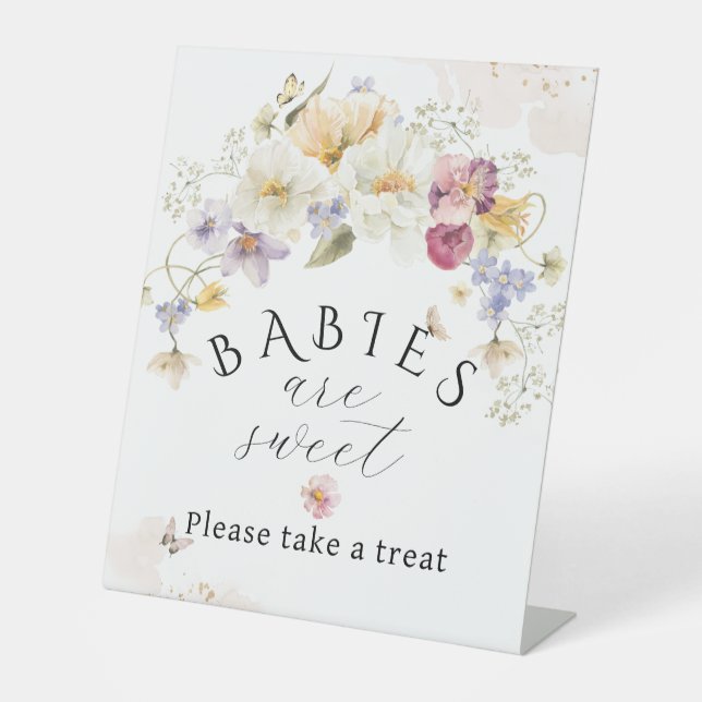 Bloom Wildflower Rustic Baby Shower sweet treat Pedestal Sign (Front)