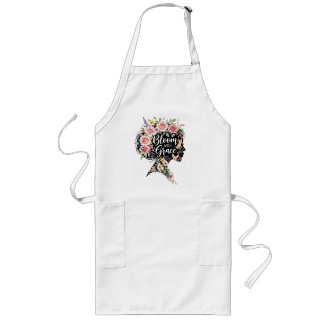 Bloom with Grace Elegant Floral Inspirational Art Long Apron (Front)