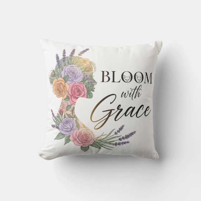 Bloom with Grace Elegant Floral Woman Silhouette Cushion (Front)