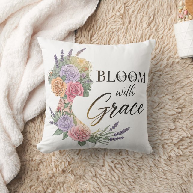Bloom with Grace Elegant Floral Woman Silhouette Cushion (Blanket)