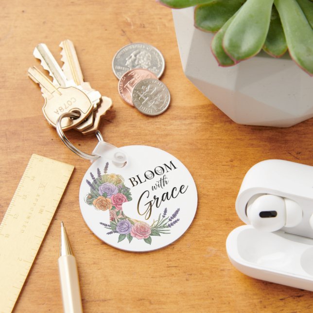 Bloom with Grace Elegant Floral Woman Silhouette Key Ring (Desk)